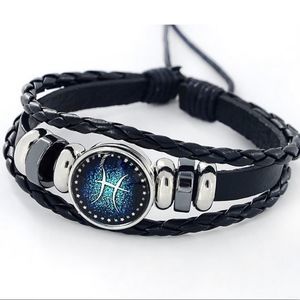 New Genuine Leather Pisces Birthday Zodiac Sign Bracelet
